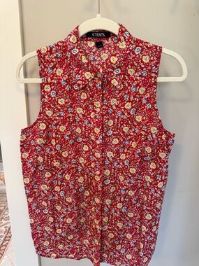 Chaps Red Floral Sleeveless Button-Front Blouse